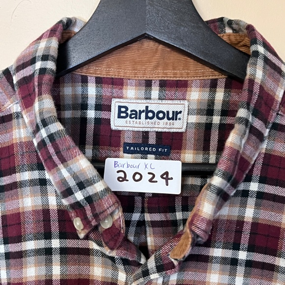Barbour Tailored Fit Flannel Plaid Button Long Sleeve Shirt - Men's Size XL Red - Picture 3 of 11